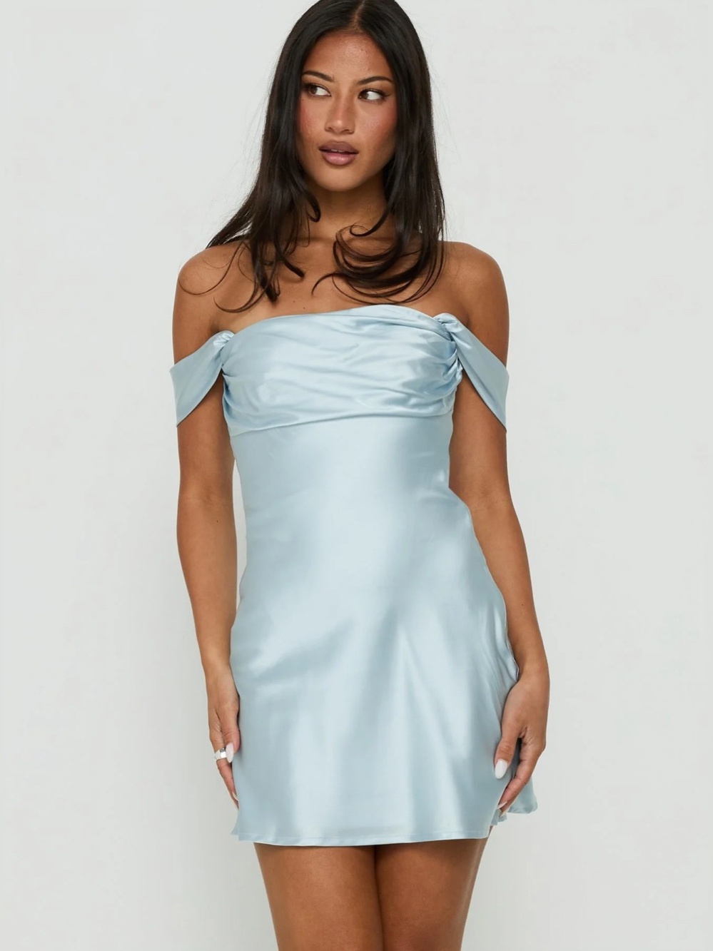 Princess Polly Zabbarra Satin Off The Shoulder Mini Dress Blue